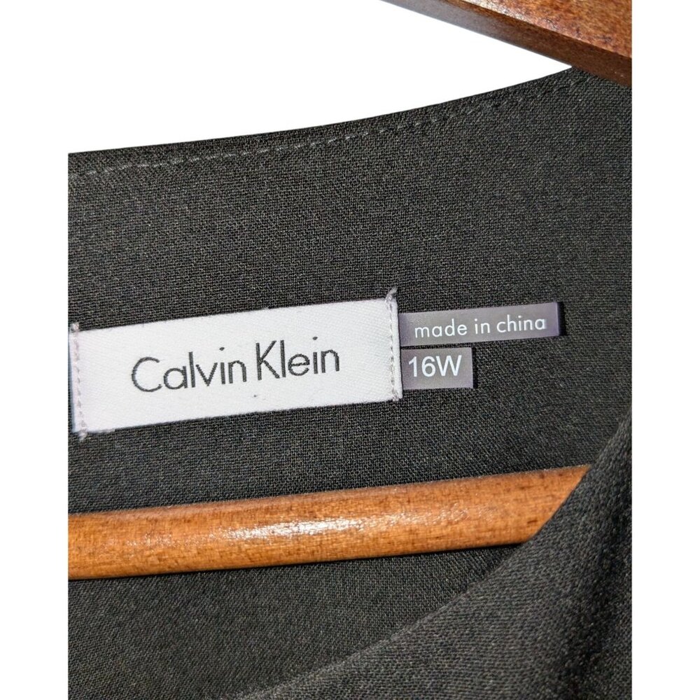 Calvin Klein Womens 16W Sleeveless Black Sheath Dress Gold Zipper Belt Accent - Picture 2 of 12